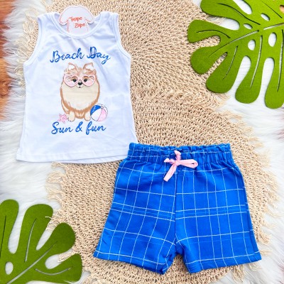  Conj. Regata Beach Dog e Short - Branco e Azul Jeans